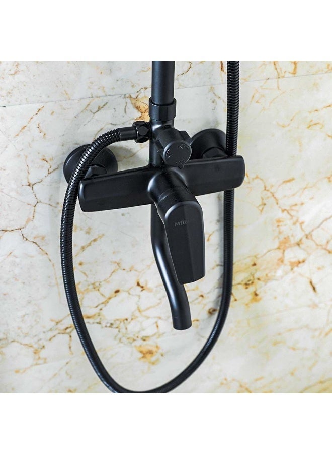 ALMiftah Tina Rain Shower Complete Set (Square) | Matt Black Solid Brass Pressure Balancing Mixer | Wall Mounted Rainfall Shower System with Adjustable Handheld Shower for Bathroom - Image 5